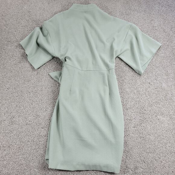 ASOS Womens Dress 4 Mint Green Textured Wrap V Neck Plunge Kimono Tie Waist - Picture 2 of 16